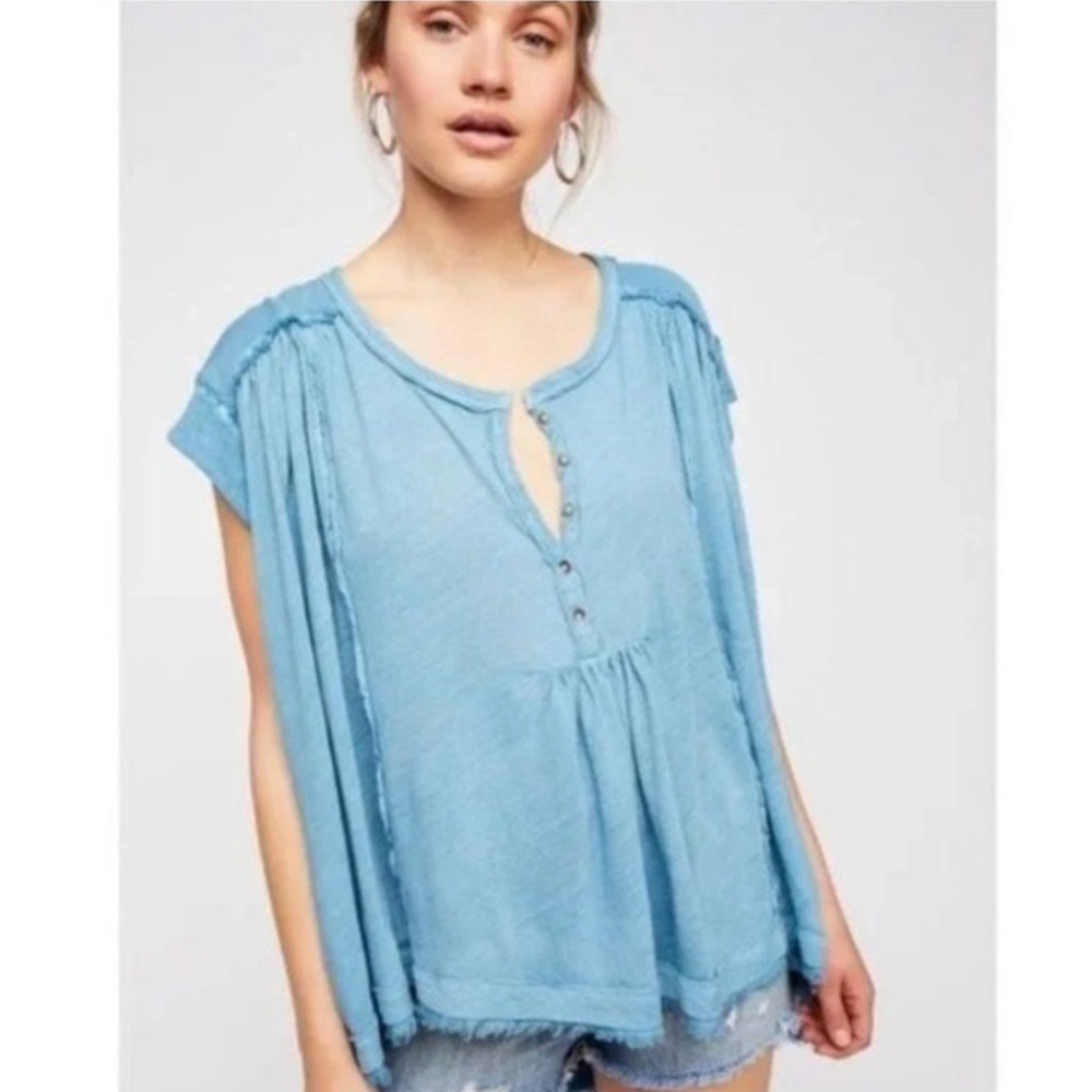 Free People Blue Sea Foam Aster Henley Top Size XS